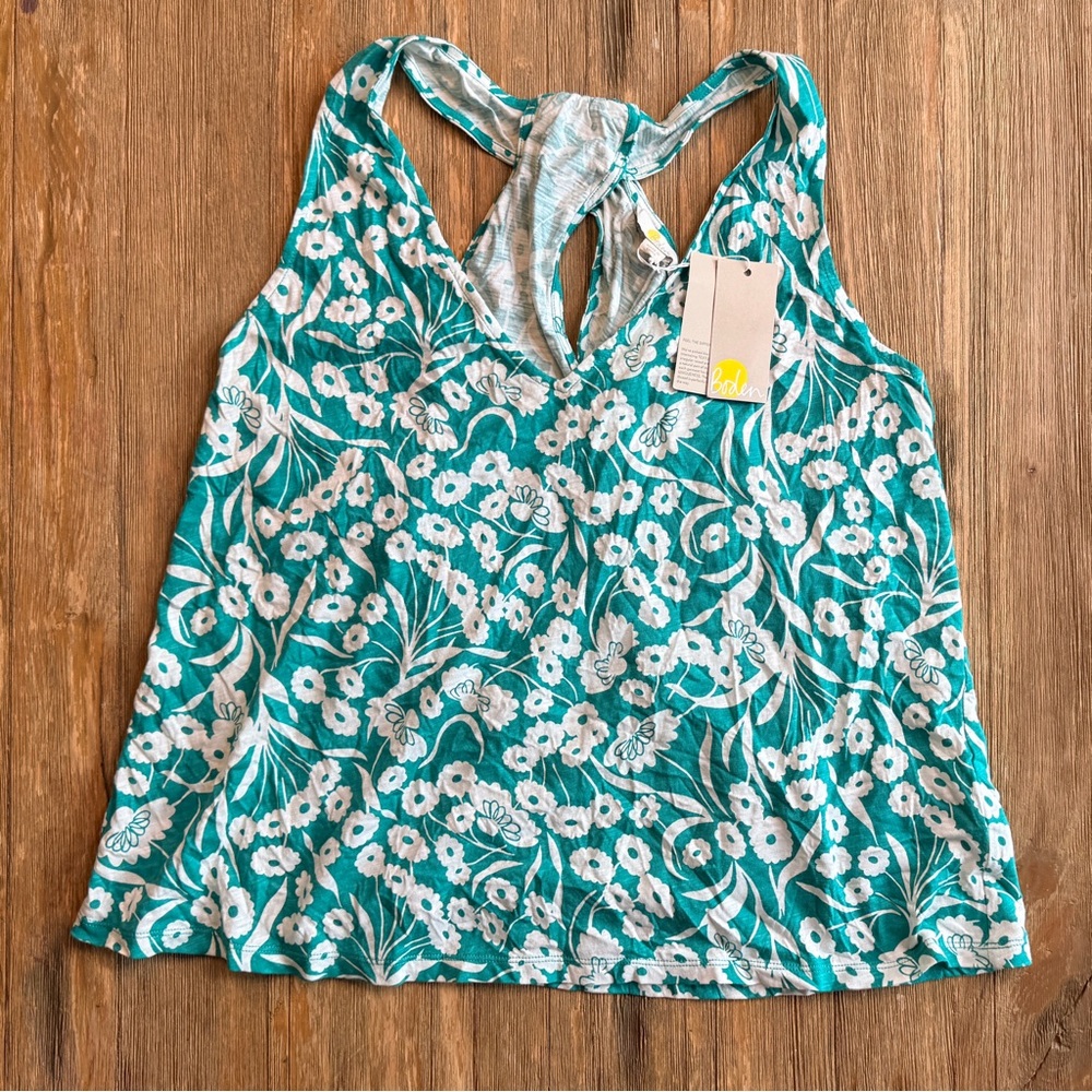 NWT Boden Floral Teal Sleeveless Top Tank Top Size 14